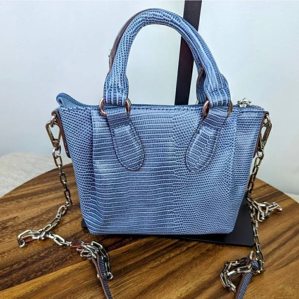 Anne Klein Women's Slate Lizard-Embossed Mini Convertible Satchel - Picture 4 of 14